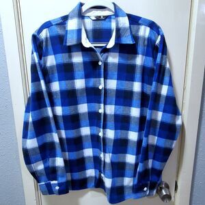 Riders by Lee Women’s L Blue Plaid Polyester Flannel Shirt RN130273 Long Sleeve